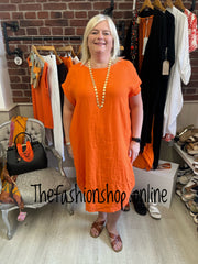 Kali orange linen tunic dress 16-20