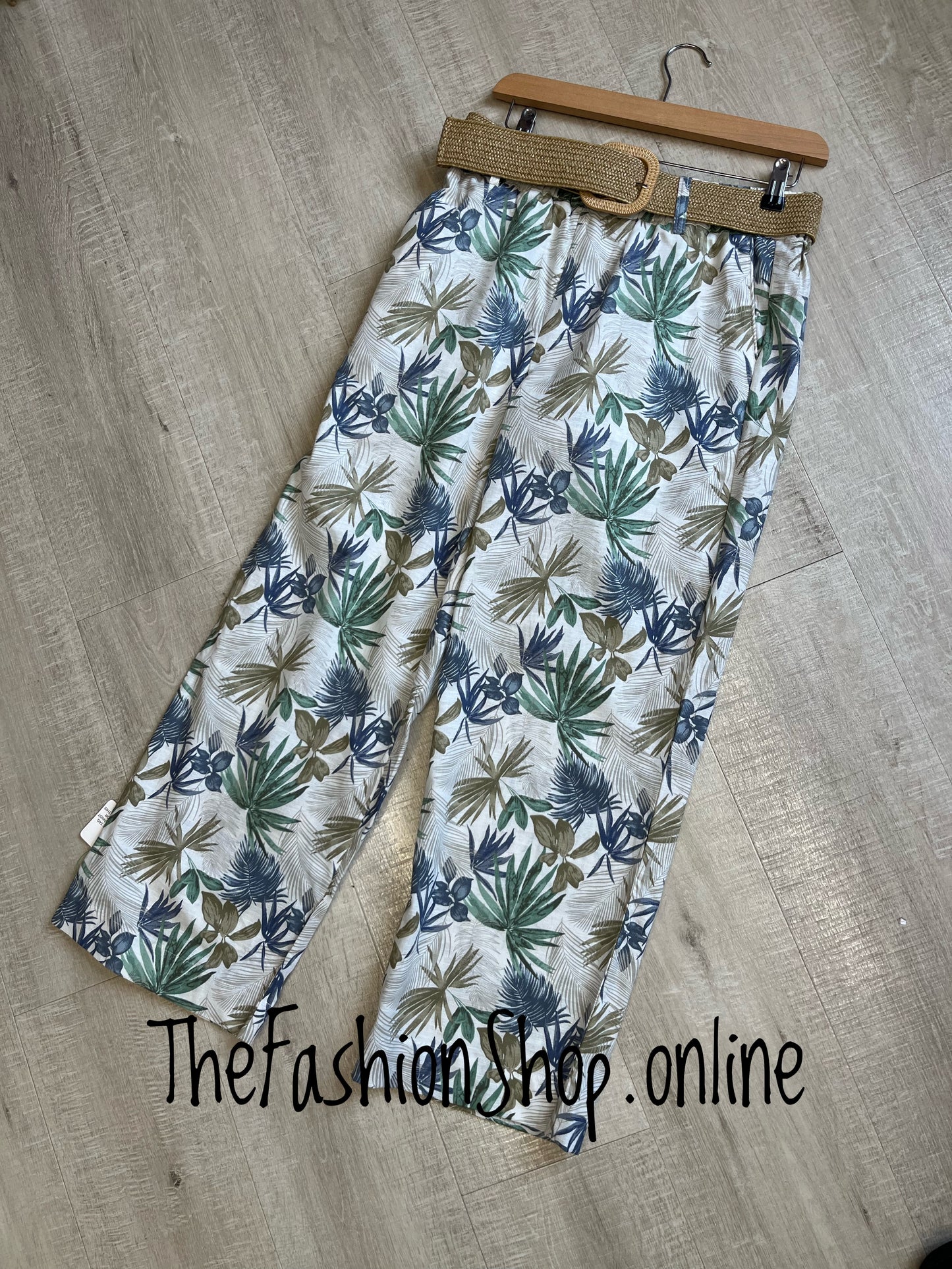 Thea palm leaf linen mix trousers sizes 10-18