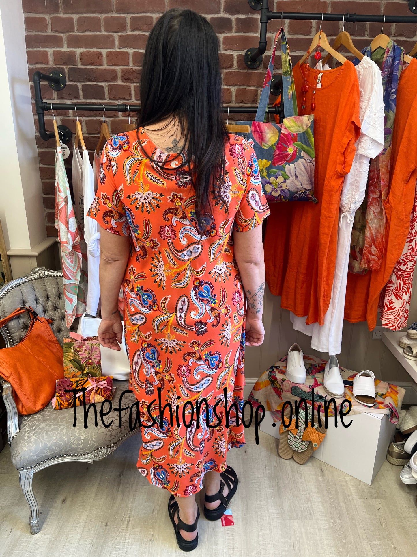Stella Morgan orange paisley midi dress sizes 12-20