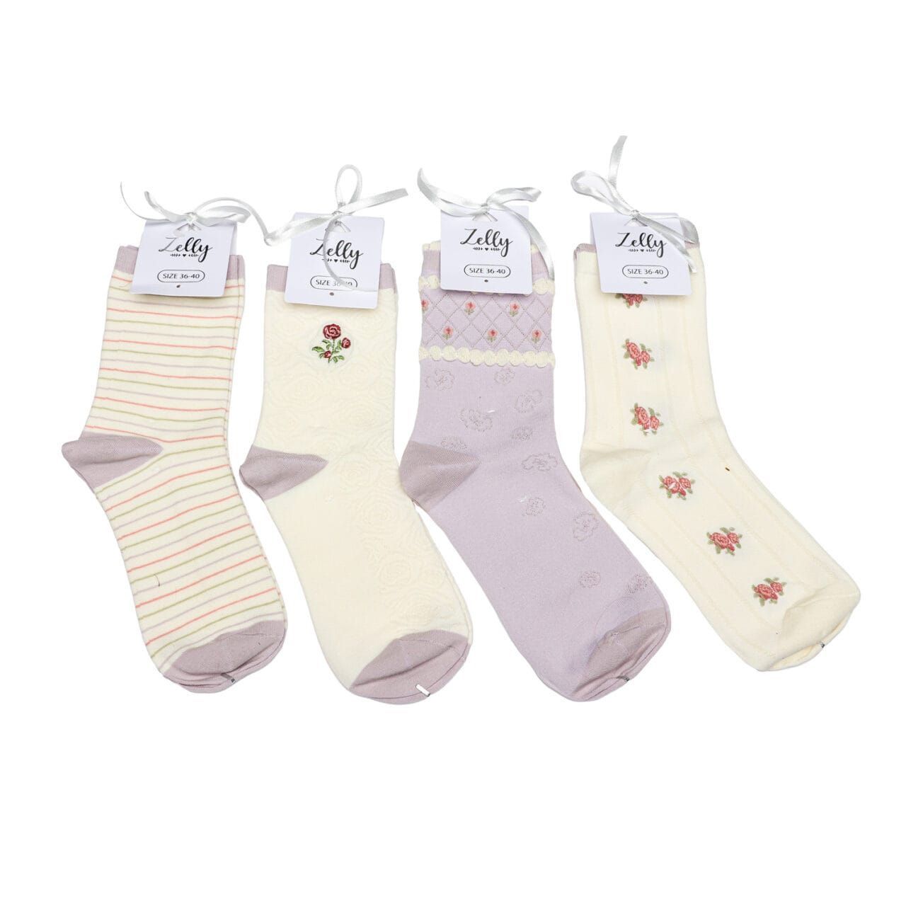 Zelly 4 pack mauve Lydia ankle socks 3-7