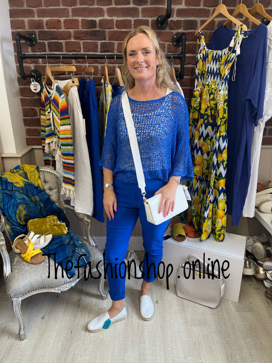 Royal blue popcorn open knit top 10-20