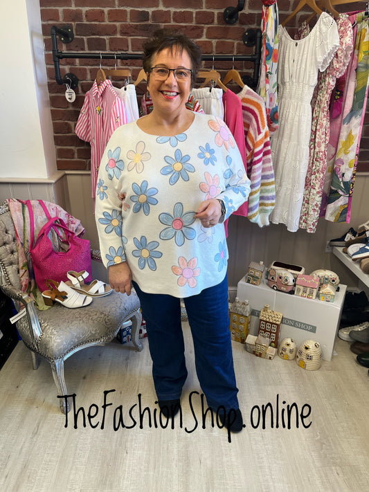 Frances pastel daisies soft knit jumper 14-22