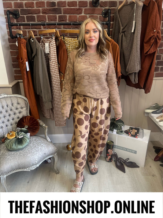 Erin camel spot balloon trousers 8-14