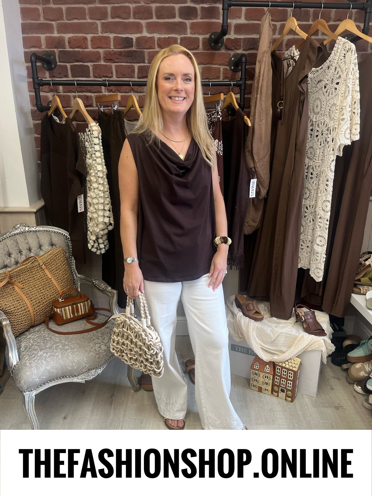 Pippa brown draped neck top 12-18