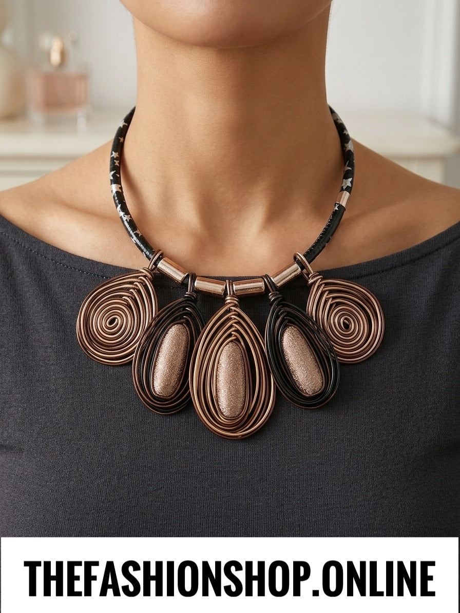The Empress Statement Necklace and Earrings in Black Bronze and Gold