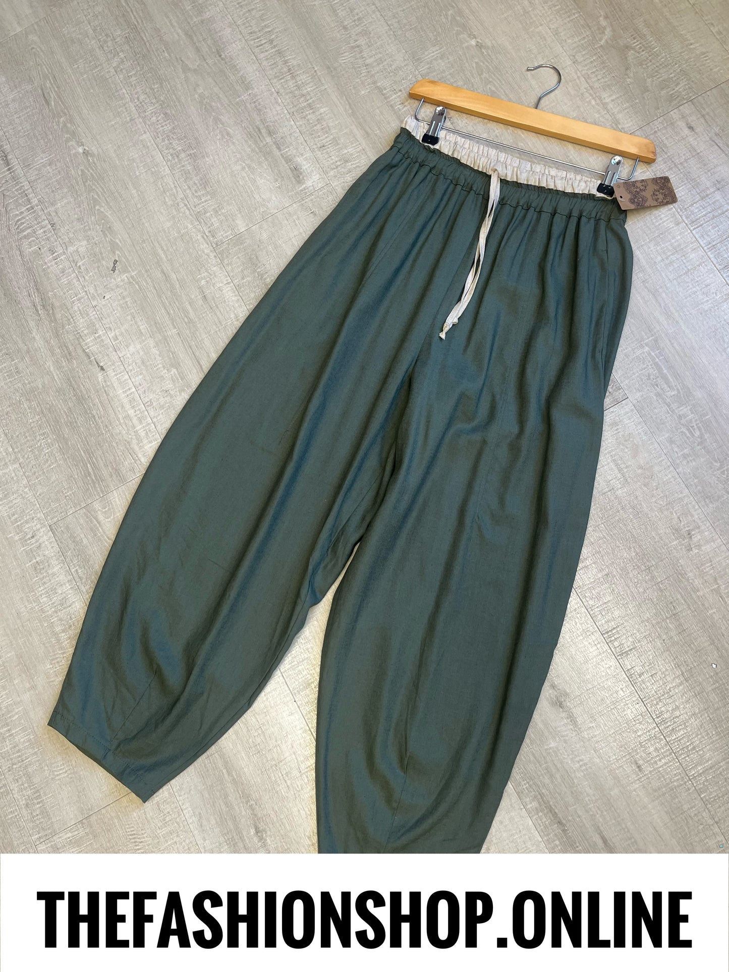 Sasha khaki linen mix relaxed trousers 8-14