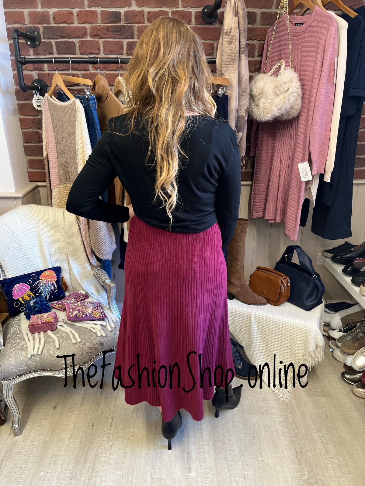 Erika wine ribbed knitted skirt 8-14