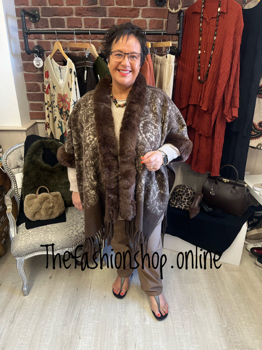 Whitney brown faux fur cape - free size