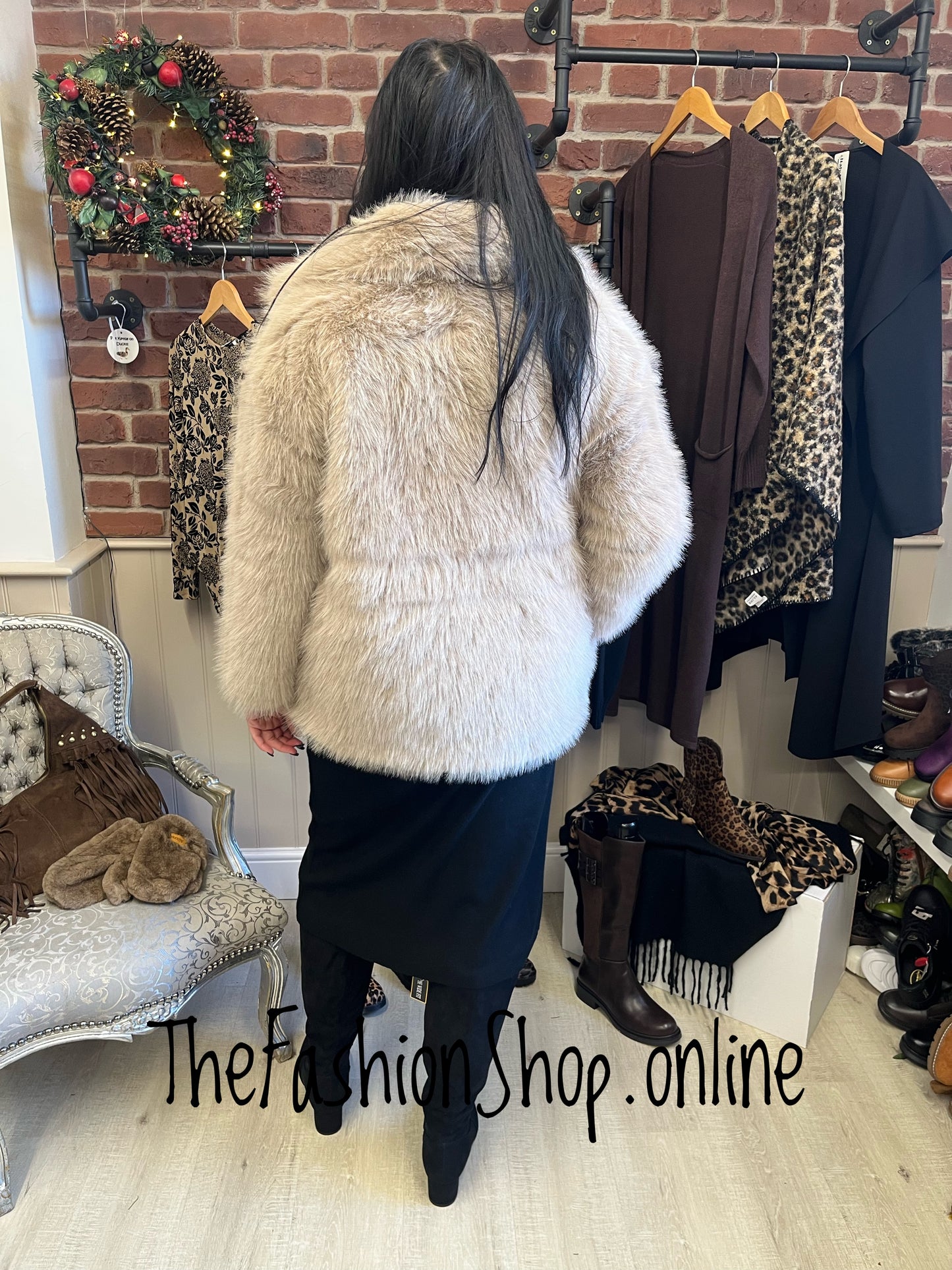 Frances beige faux fur coat sizes 10-12, 14-16 and 18-20