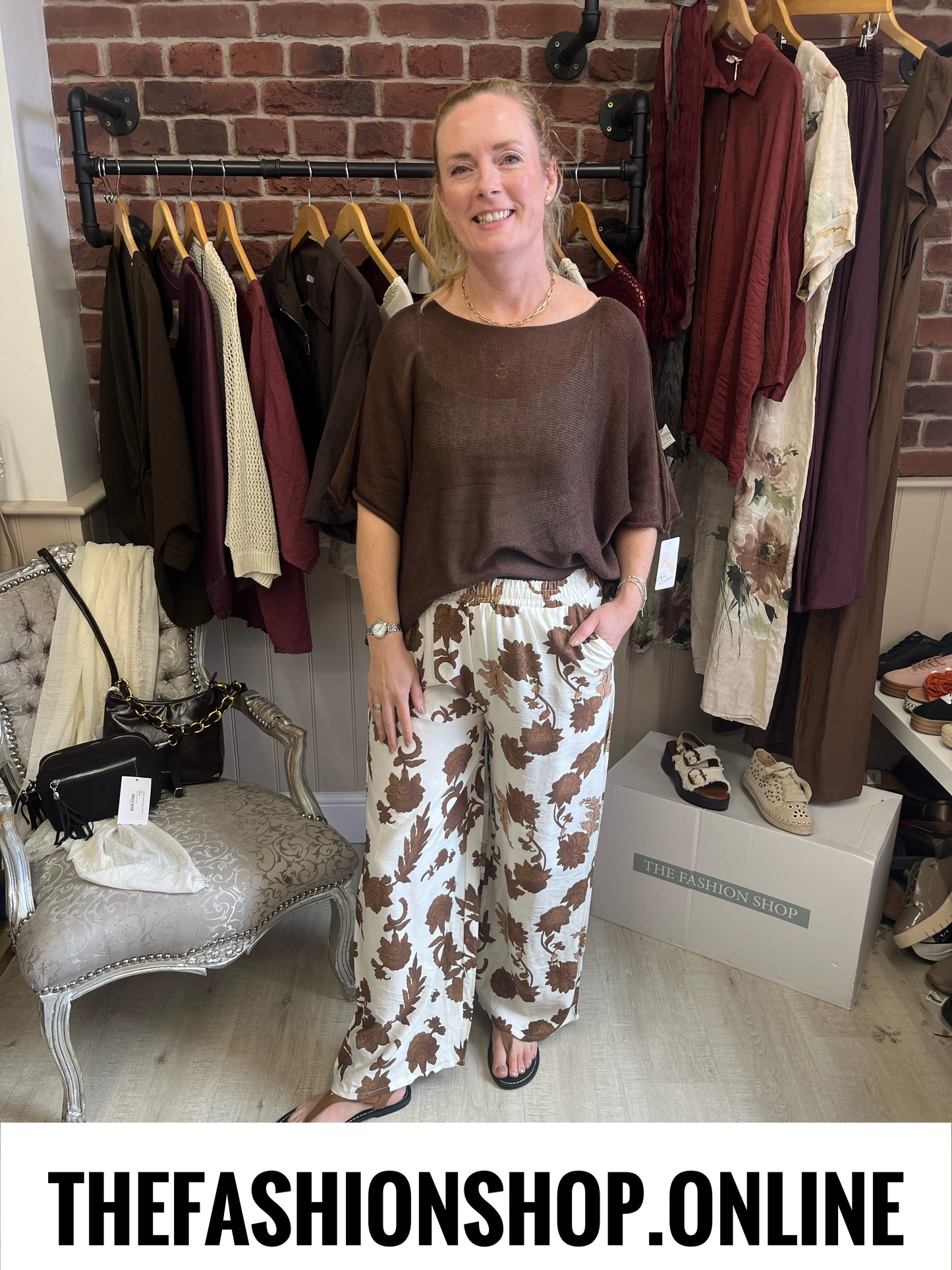 Yvette brown botanical print trousers 10-14