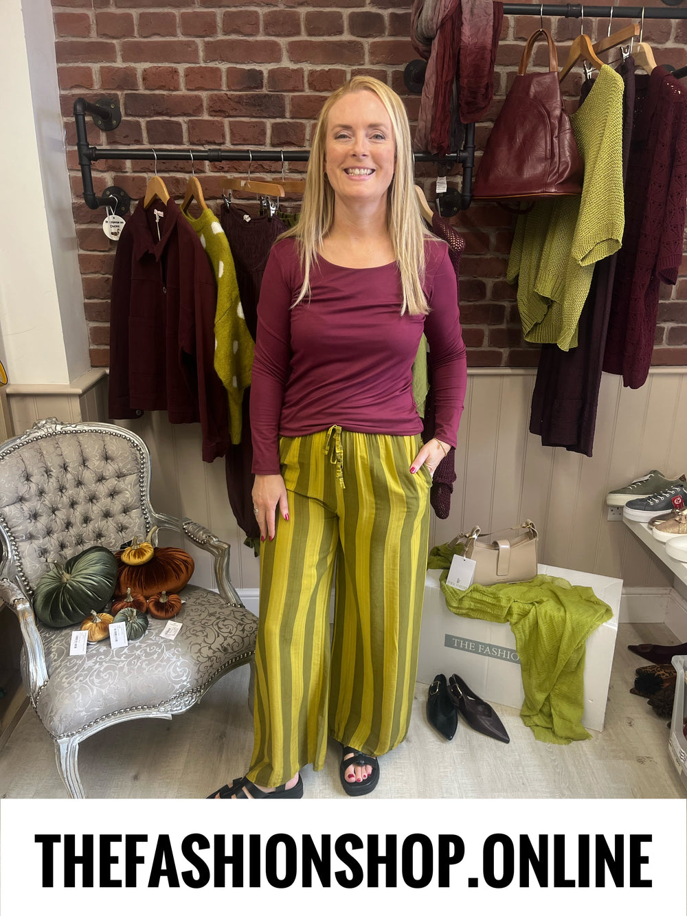 Belle citrus striped wide legged trousers 8-14