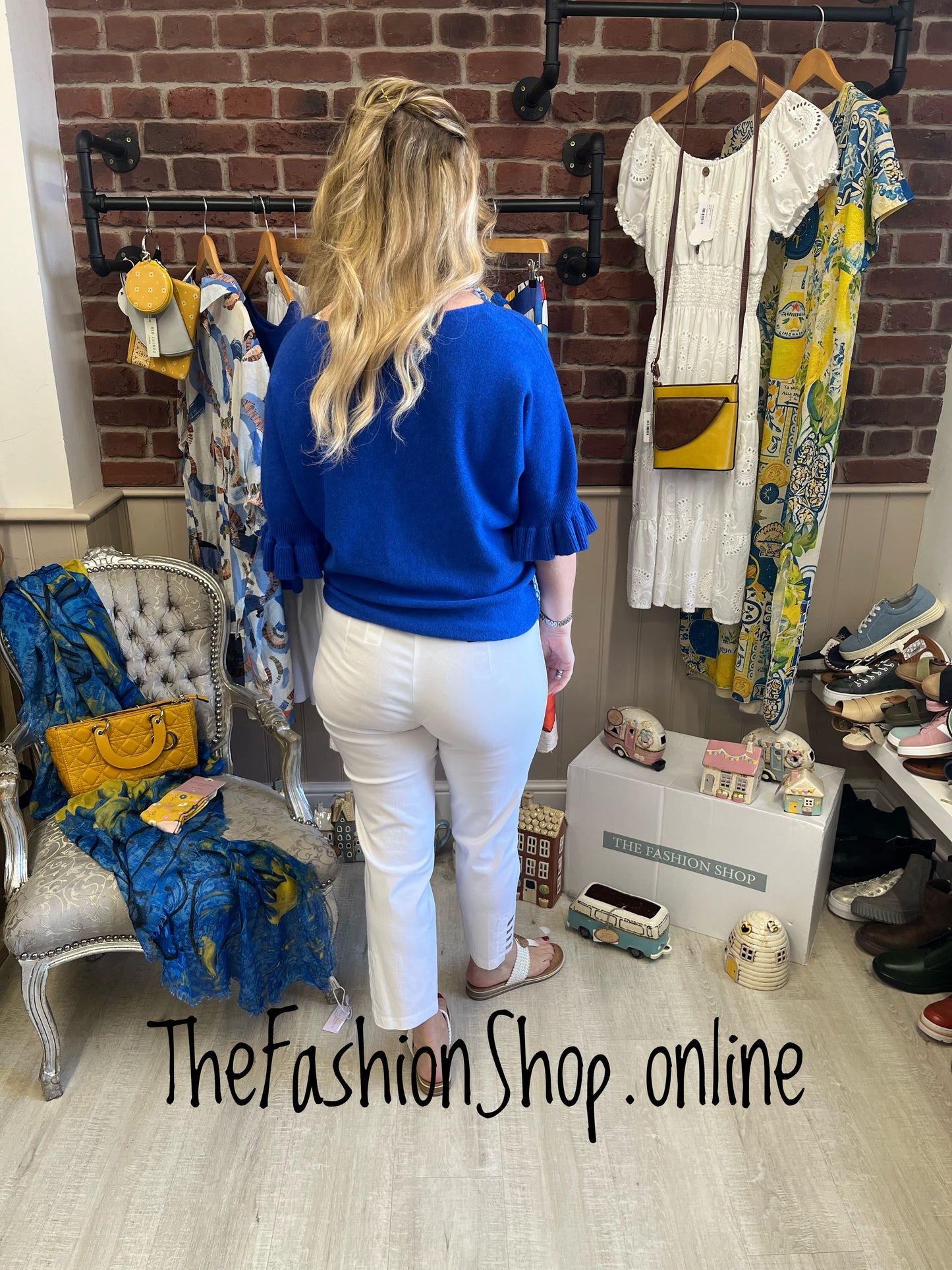 Tess royal blue jumper with frill sleeve 8-14