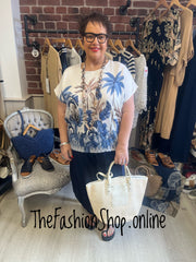 Wendy blue and cream palm leaf top 12-18