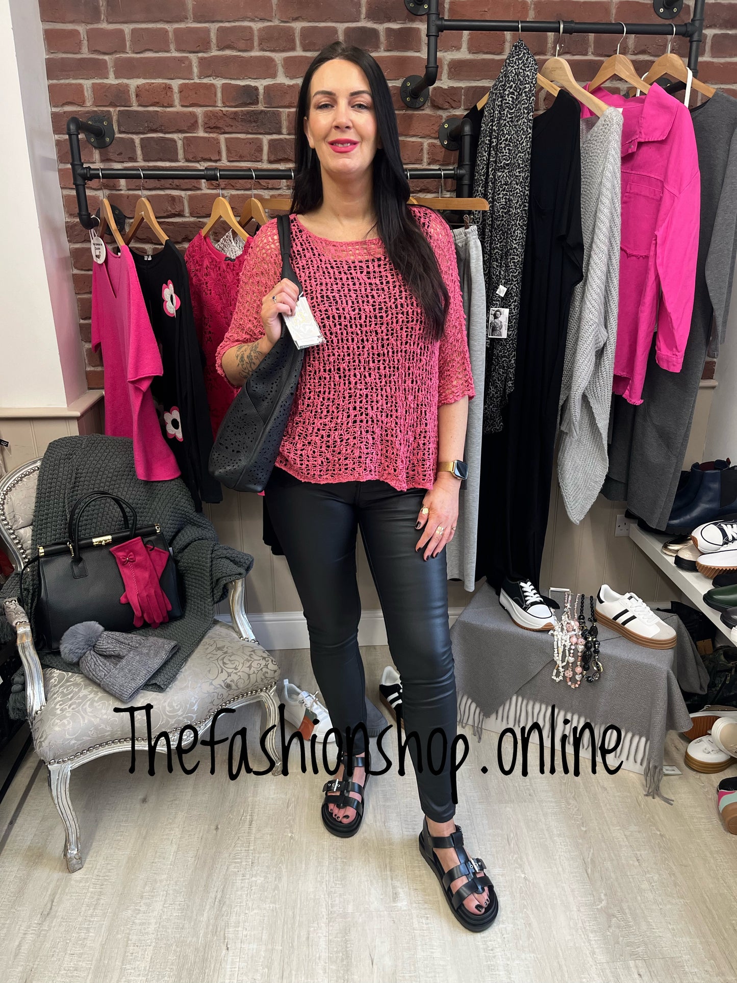 Raspberry popcorn open knit top 10-20