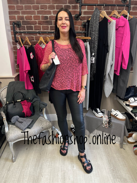 Raspberry popcorn open knit top 10-20