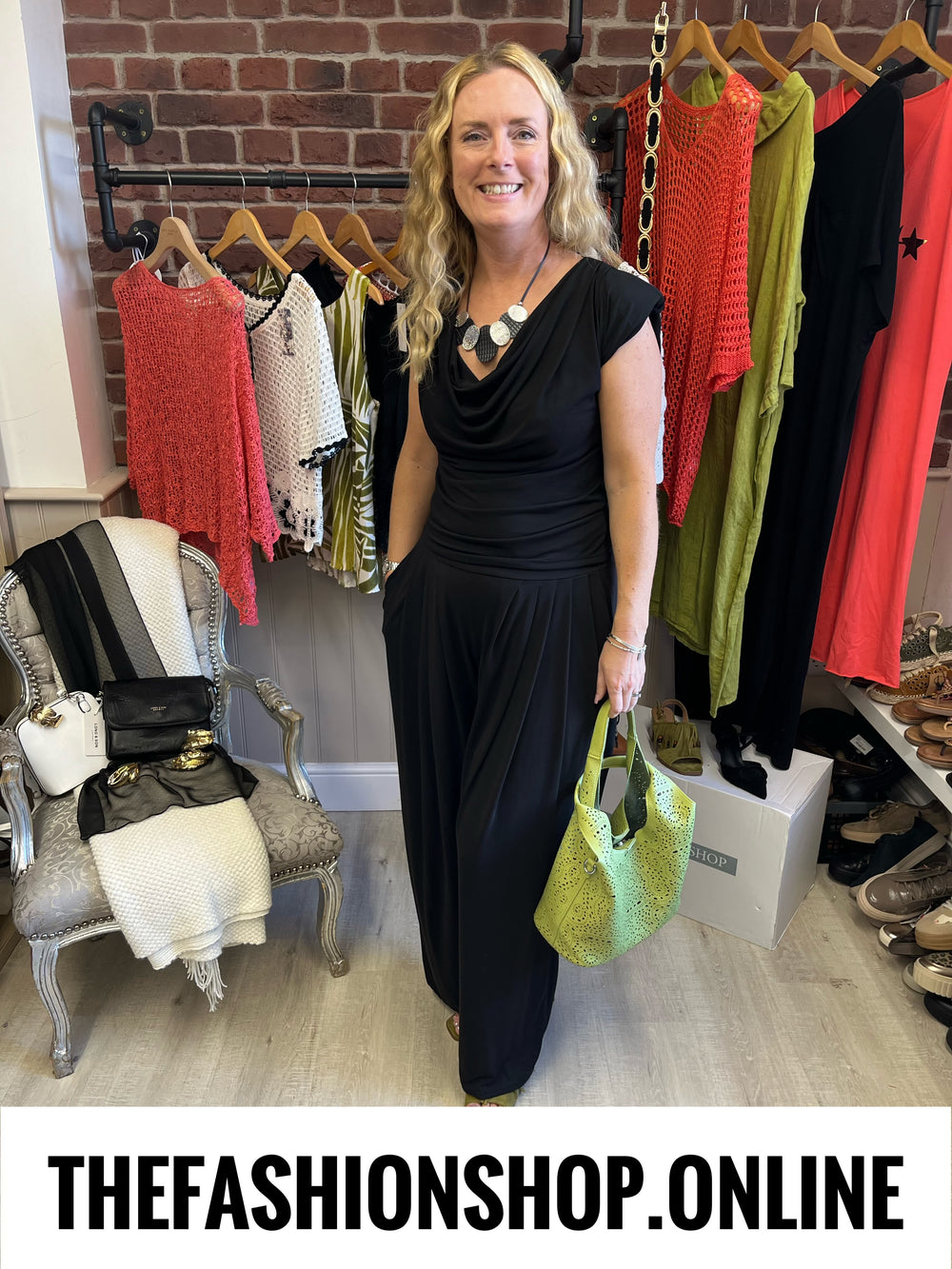 Jocelyn black draped neck top 8-14