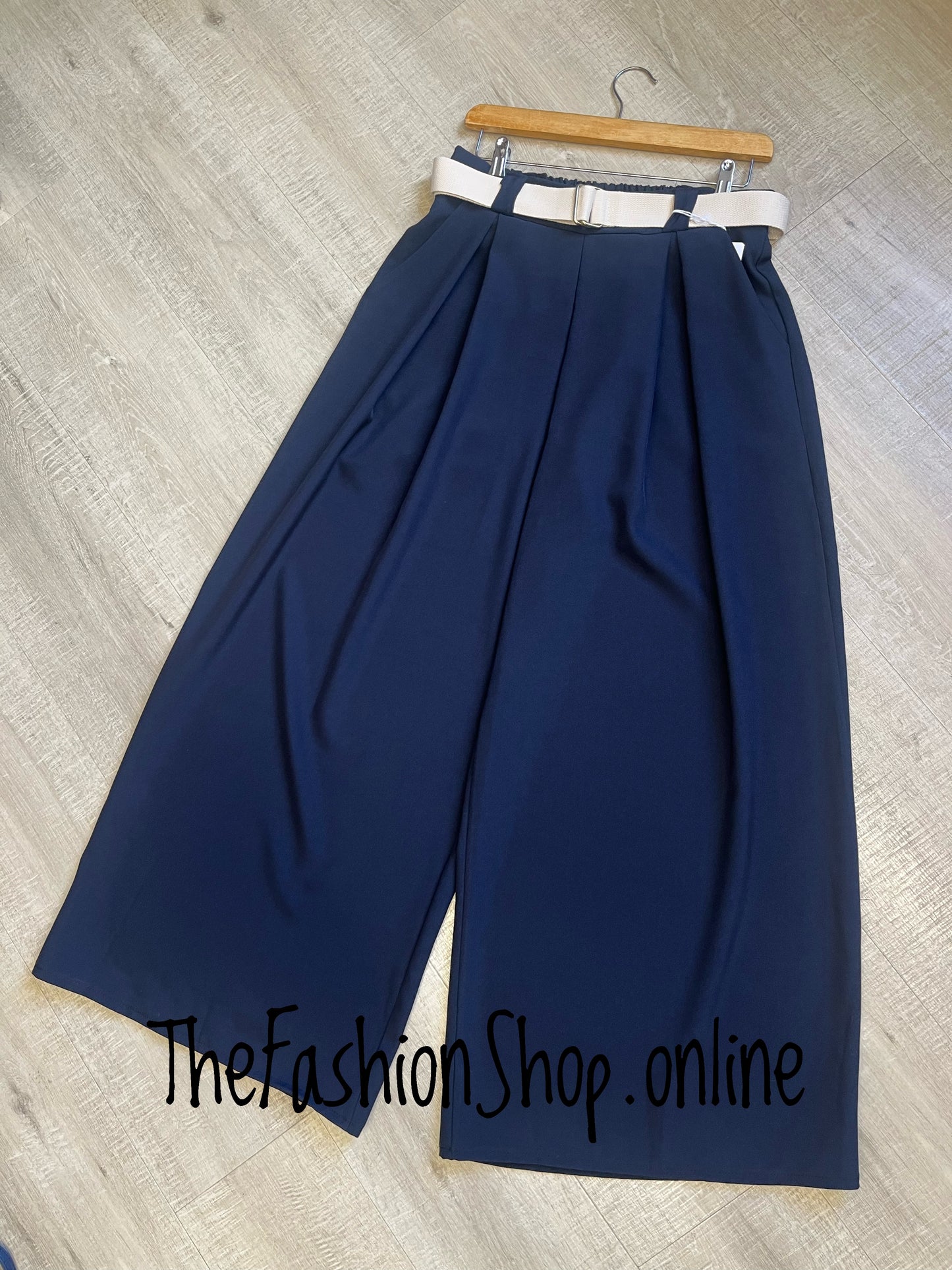 Madelaine navy wide leg trousers with belt 8-14