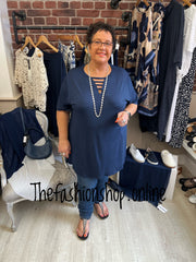 Katelyn navy ladder v neck top 16-22