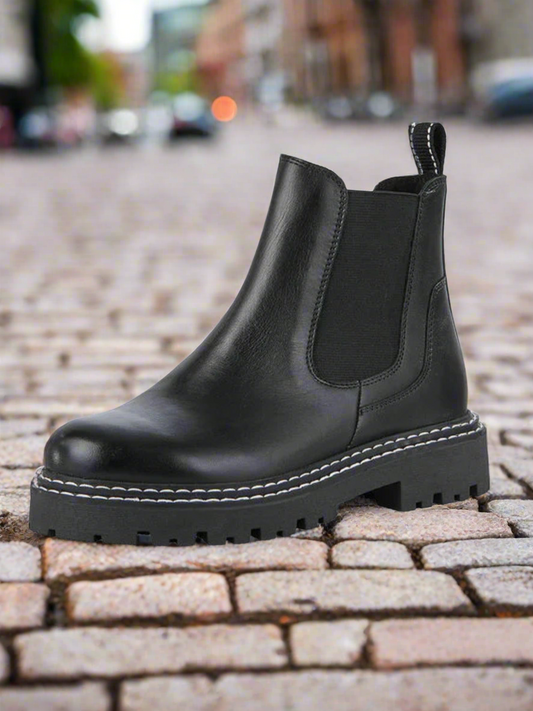 Marco Tozzi black leather stitch Chelsea boots sizes 4-8