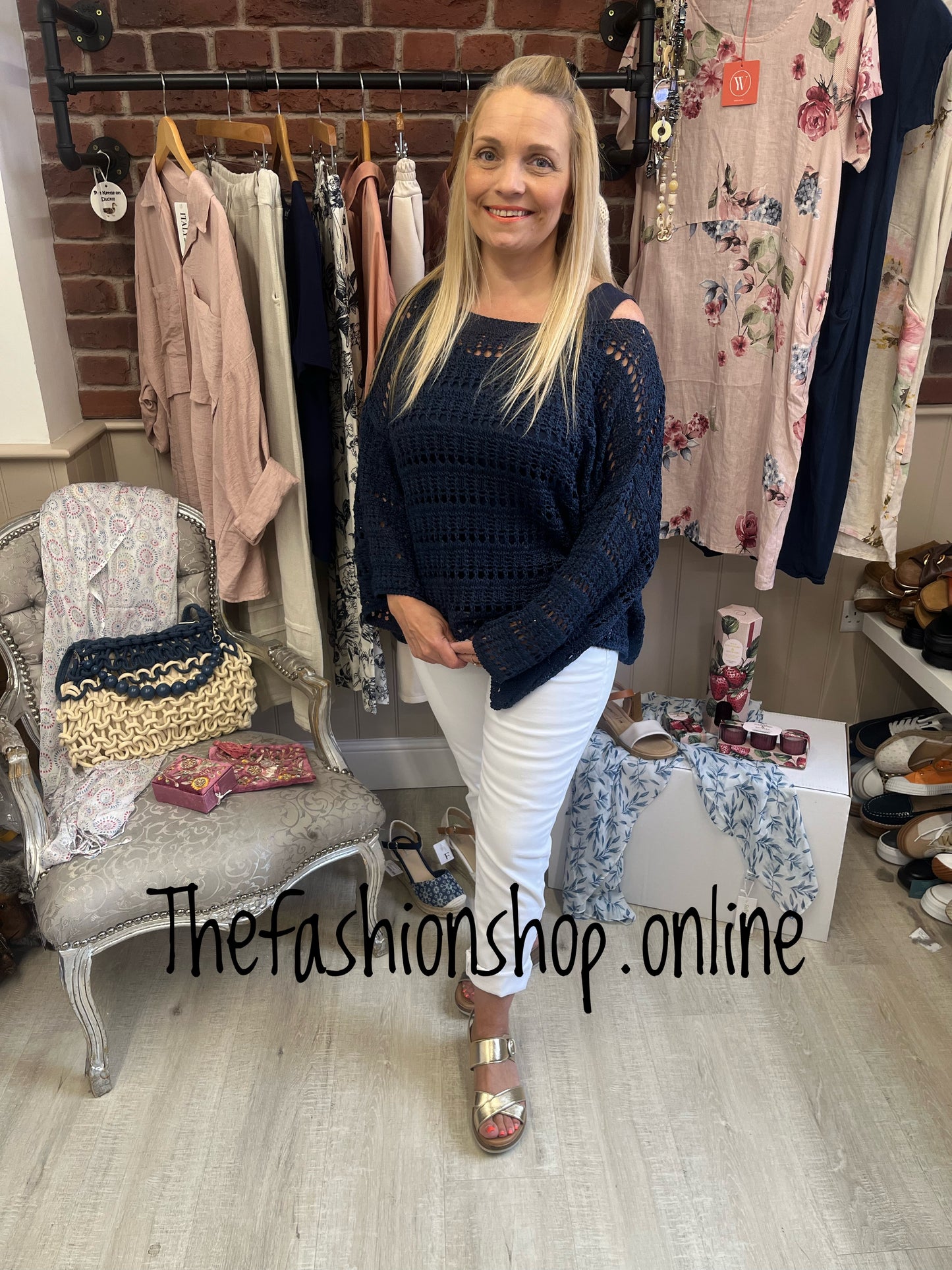 Ella Navy crochet top with vest  10-16