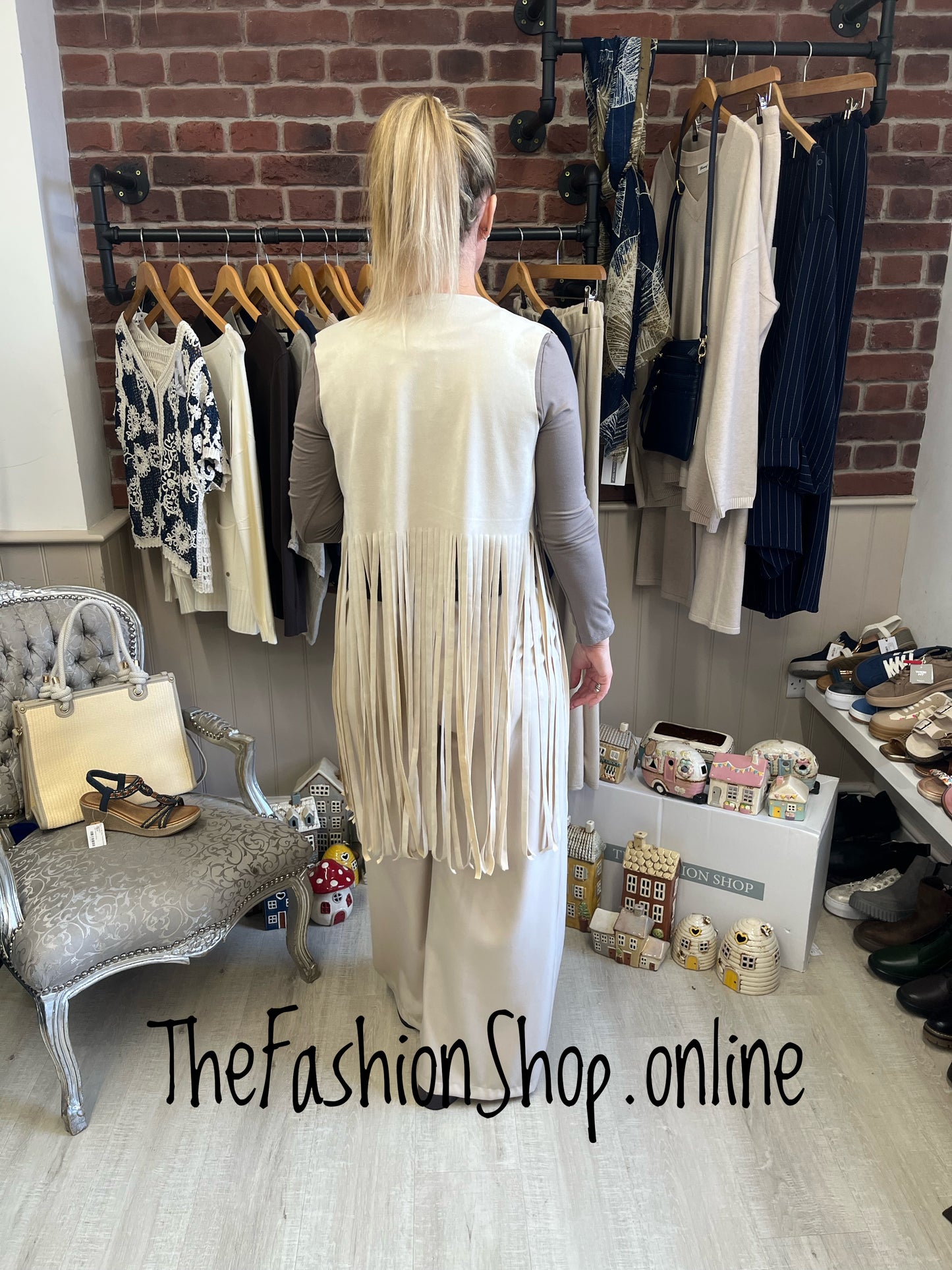 Zena beige faux suede tassel waistcoat 8-16