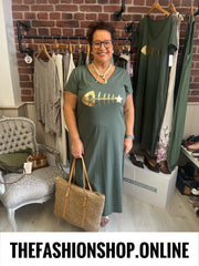 Eden Khaki Gold Fishbone dress 10-18
