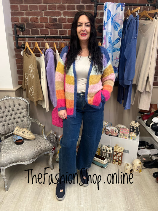 Holly rainbow striped wool mix cardigan sizes 10-12, 14-16 and 18