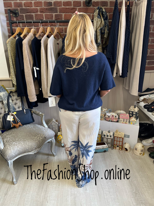 Wendy blue and cream palm leaf trousers 8-14