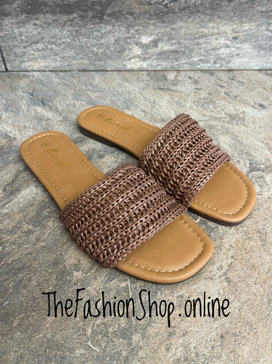 Isabella brown raffia slip on sandals sizes 3-8 (36-41)