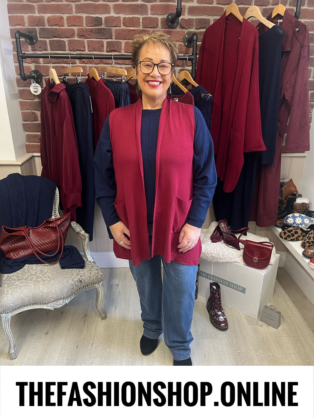 Monica wine waterfall waistcoat 8-20