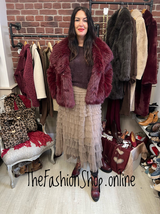 Charlie wine faux fur jacket 12-18