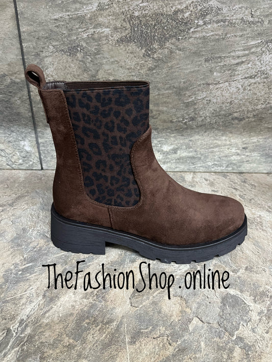 Willow Brown Boot with Leopard Elastic Trim 3-8