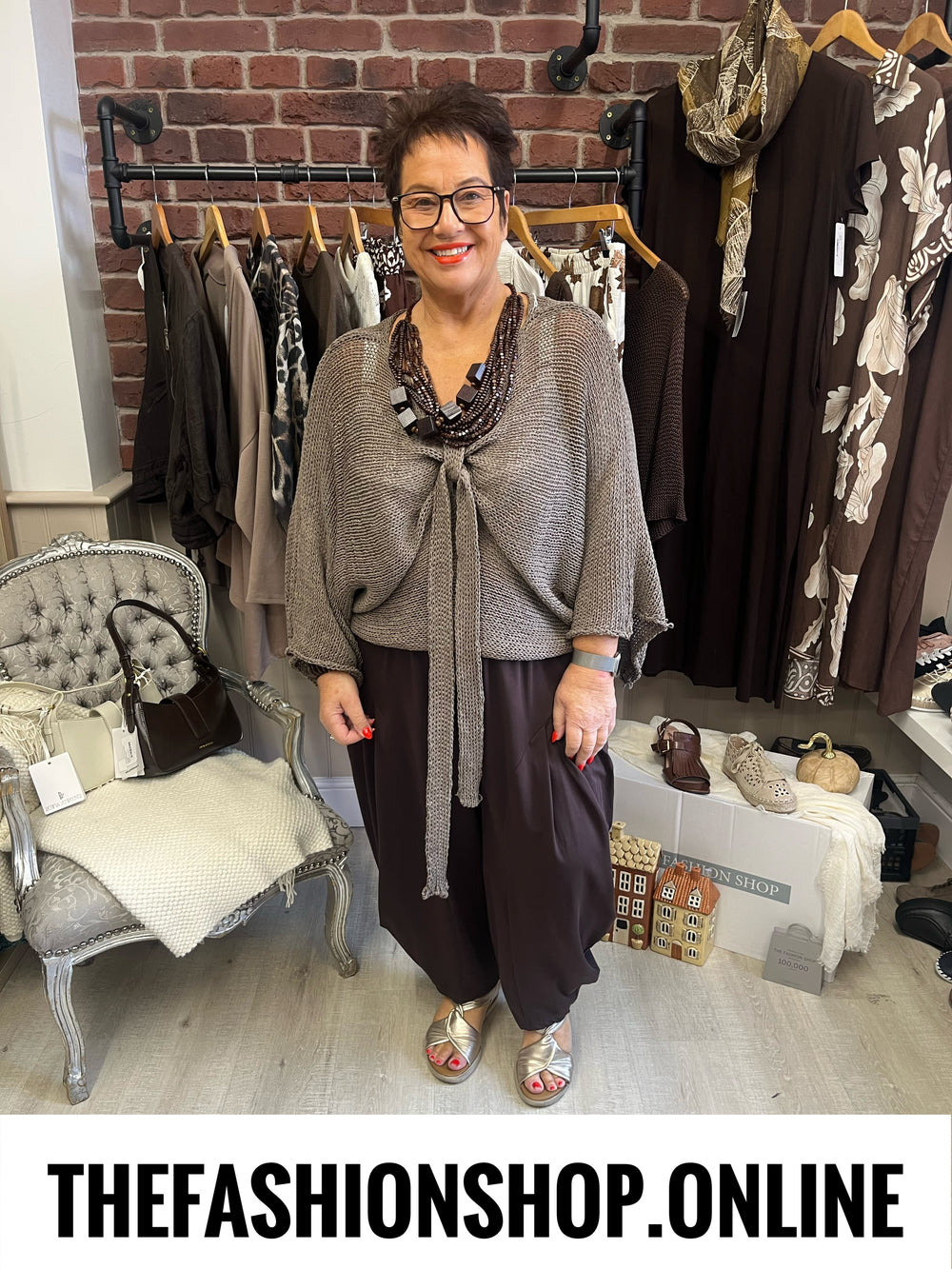Pamela mocha tie front knit 12-20
