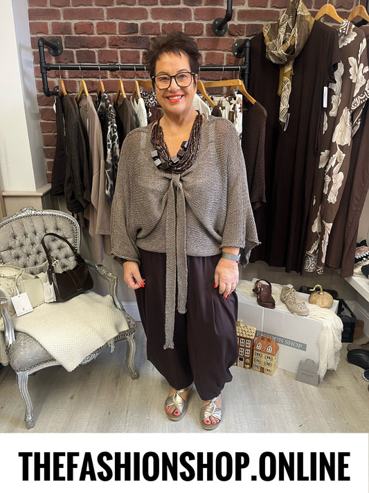 Pamela mocha tie front knit 12-20