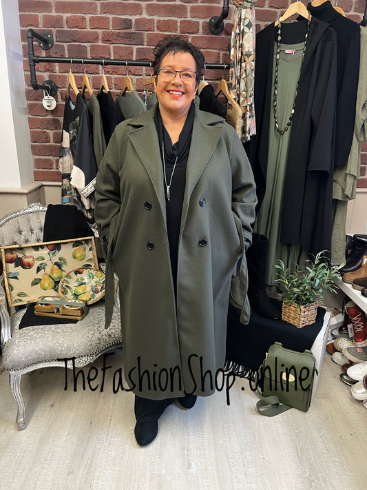 Lizzy Khaki Green double breasted trench coat 16-20