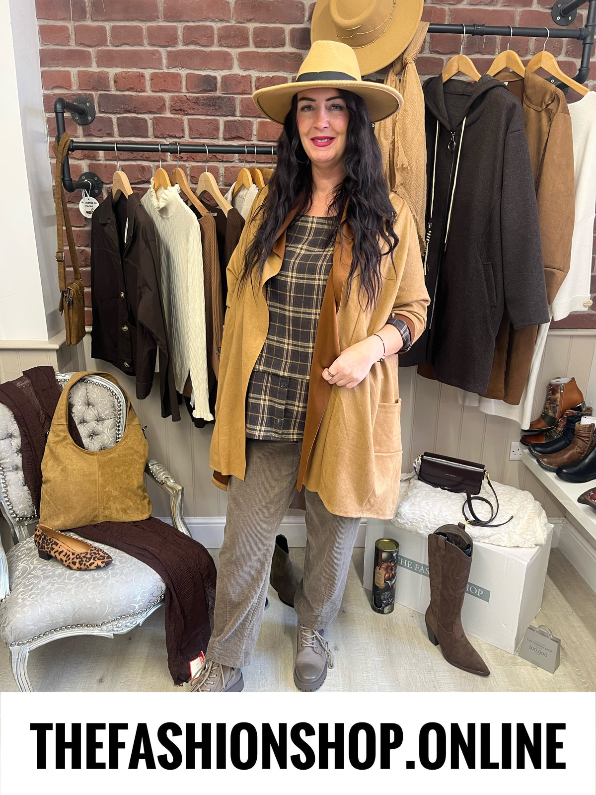 Heidi camel faux suede waterfall jacket 16-22