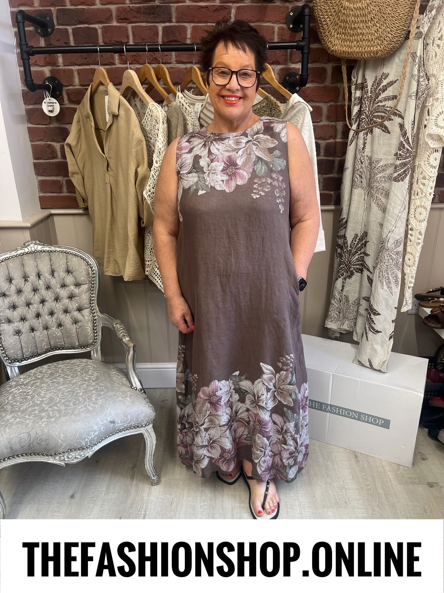 Neve Brown linen floral dress 12-18