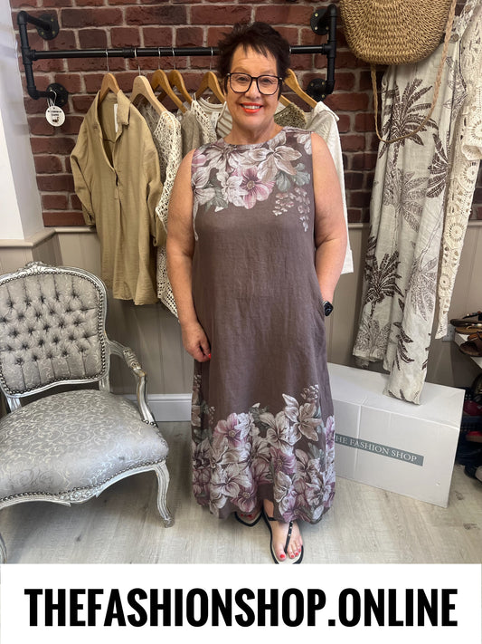 Neve Brown linen floral dress 12-18