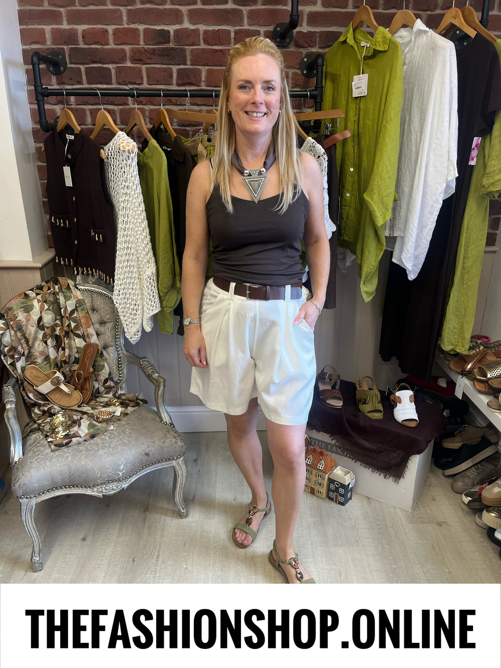Carla cream linen mix shorts with belt  8-14