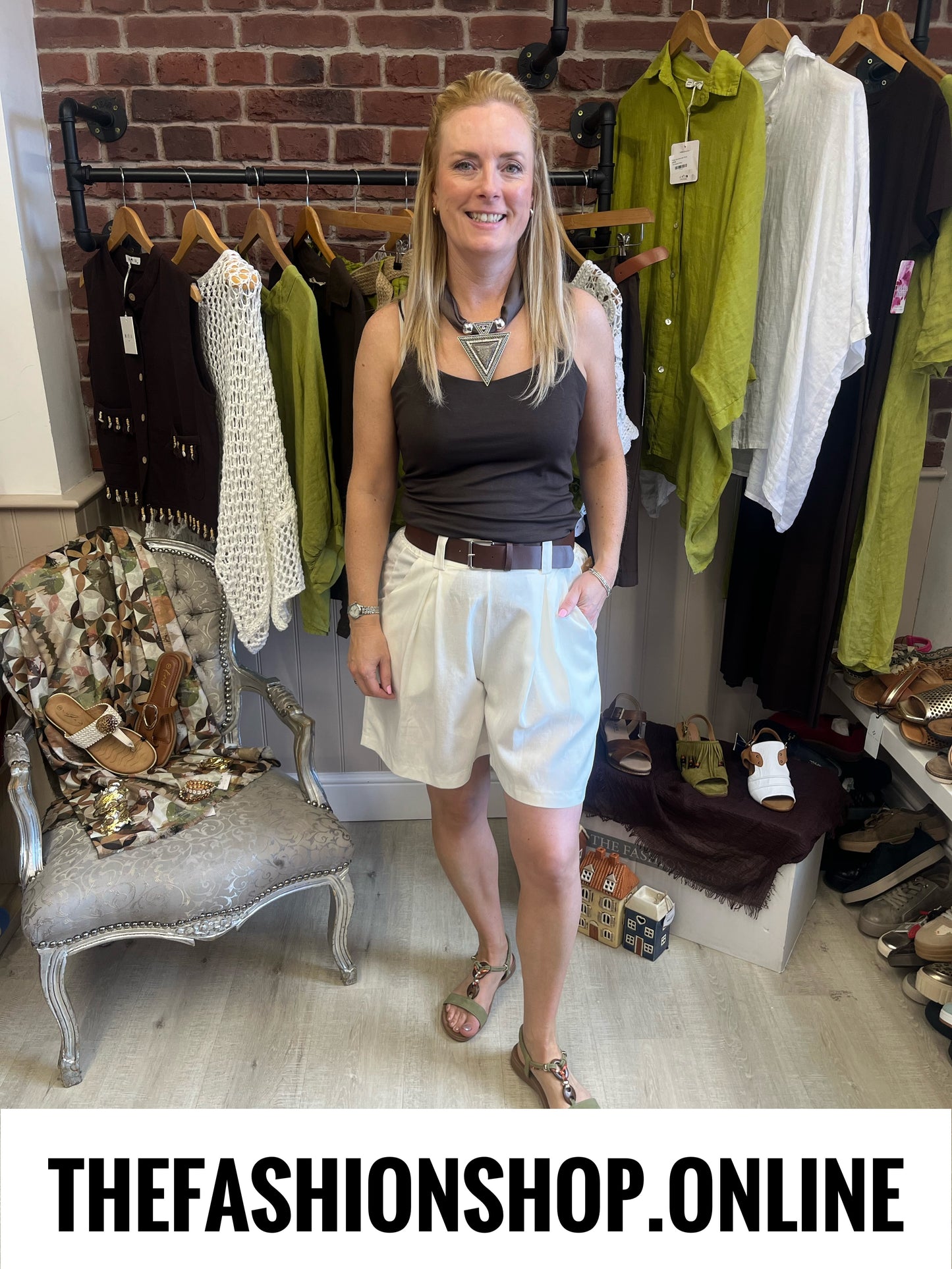 Carla cream linen mix shorts with belt  8-14