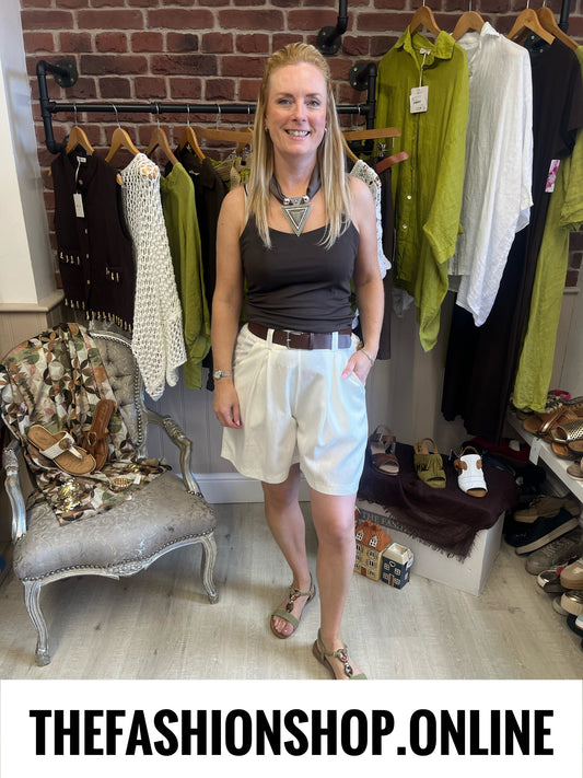 Carla cream linen mix shorts with belt  8-14