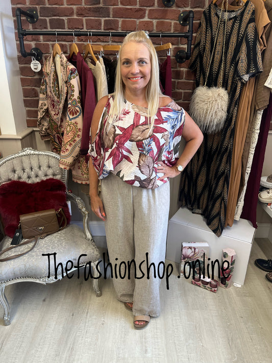 Marilyn wine wild leaf cold shoulder top 12-18