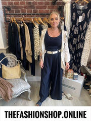 Madelaine navy wide leg trousers with belt 8-14