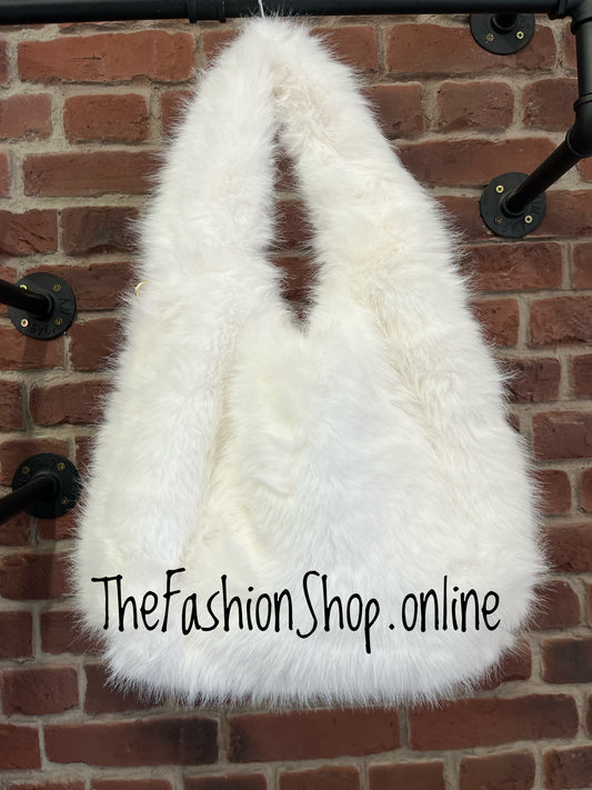 Harlow white faux fur shoulder bag