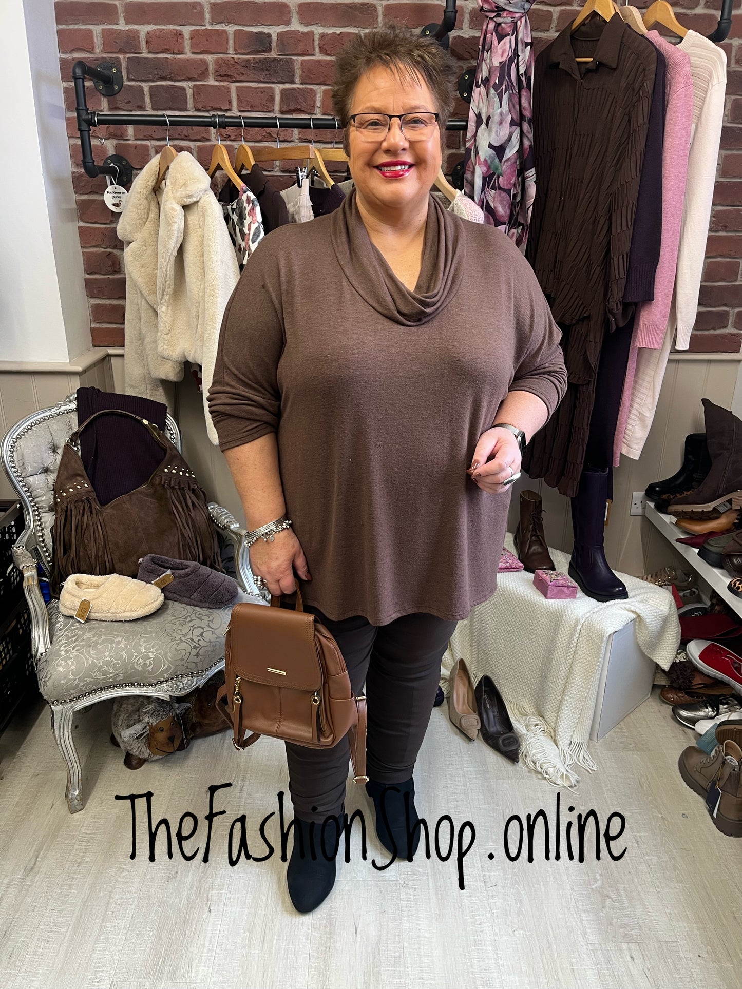 Athena Brown soft cowl top 18-24