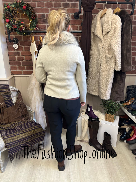 Heather beige faux fur collar coatigan 8-12