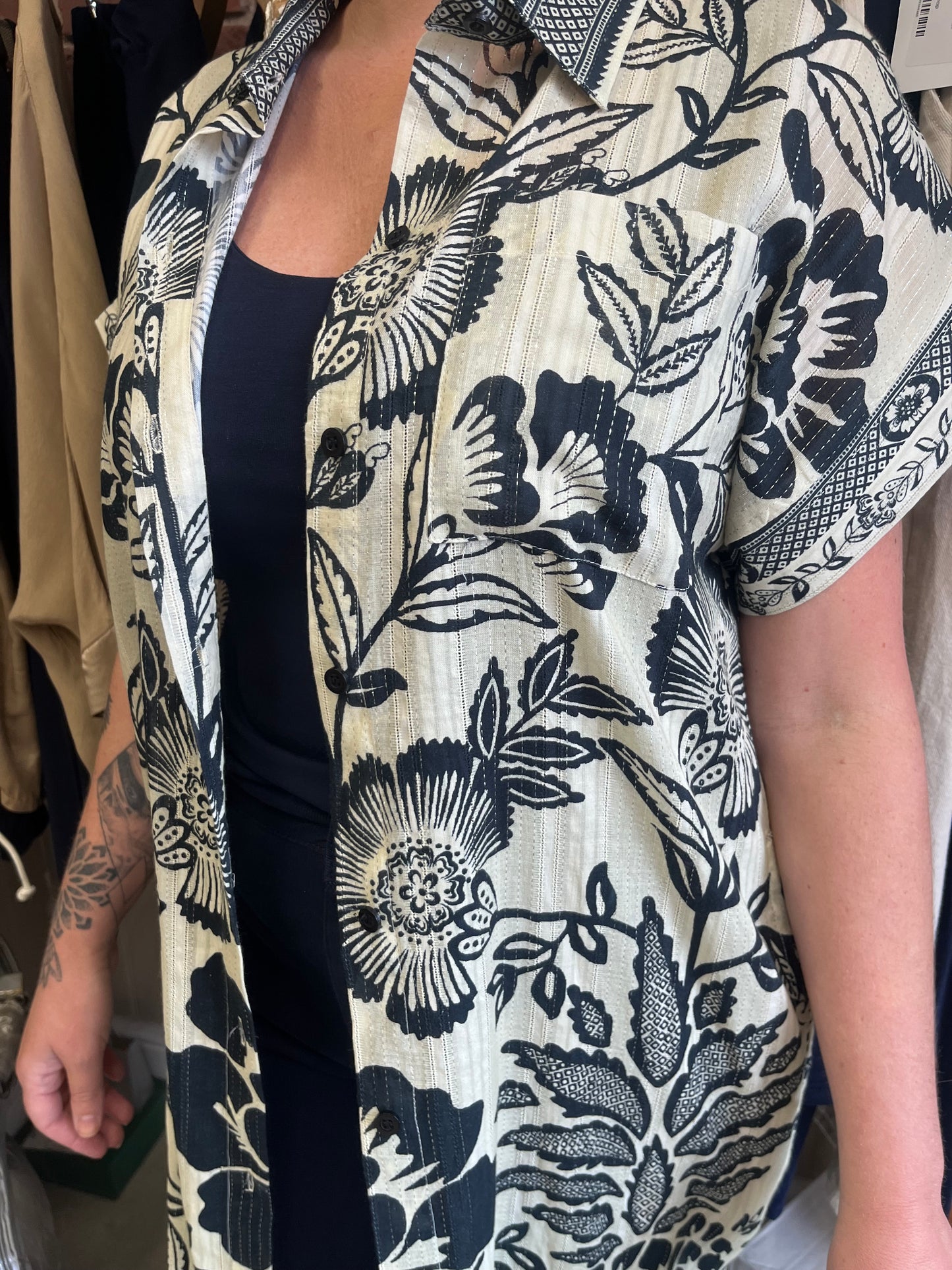 Katrina navy and ivory print shirt dress 8-14