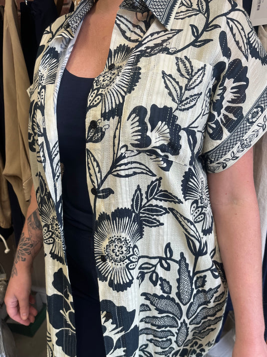 Katrina navy and ivory print shirt dress 8-14
