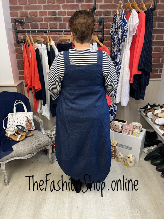 Samantha square neck denim pinafore dress 14-20