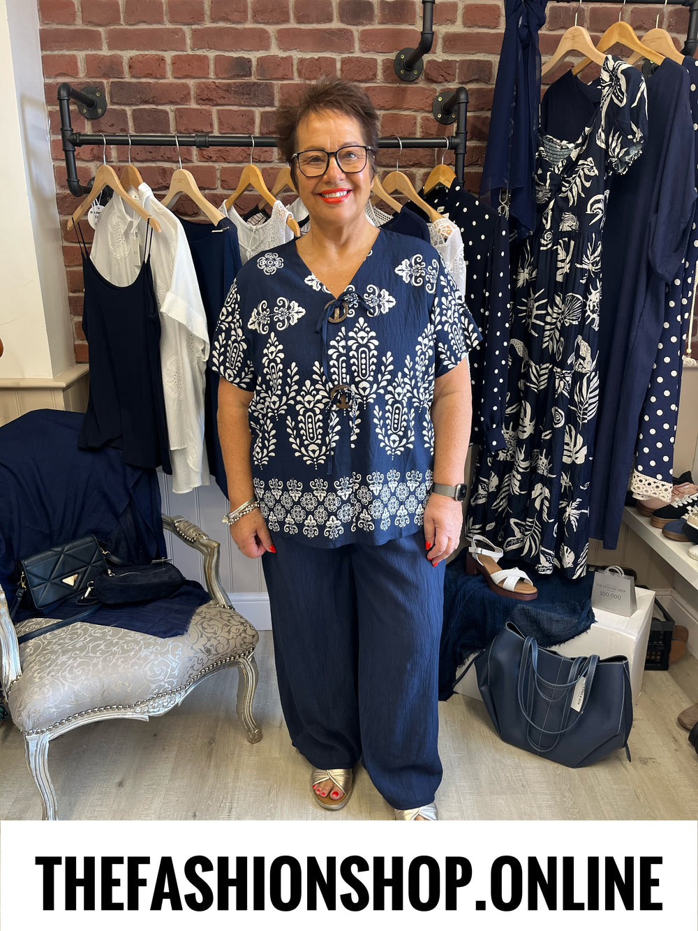 Harley navy damask print top 12-18